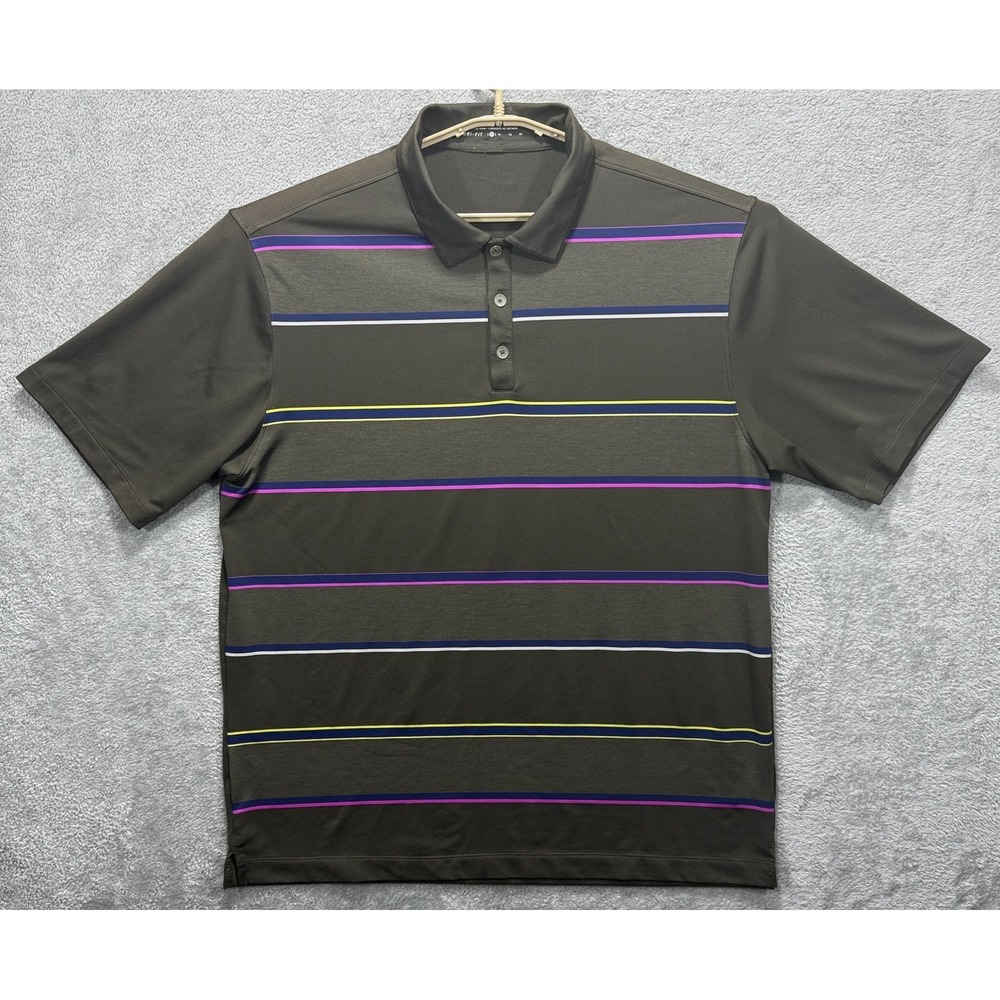 Nike Polo Shirt Mens XL Greenish Brown Multi Striped Dri Fit Golf Performance